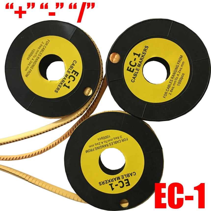 1000Pcs/Roll EC-1 Plug + Minus - Virgule / 2.5mm2 Tag Flexible PVC Print Sleeve Tube Flat Label Wire Cable Marker