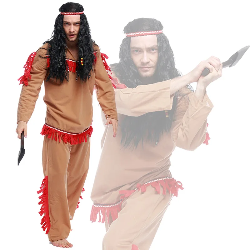 Halloween Adult Cosplay Clothing Savage Clothes Brown Dress Suit Pirate Stage Clothes Man Indians Cosplay Halloween Party