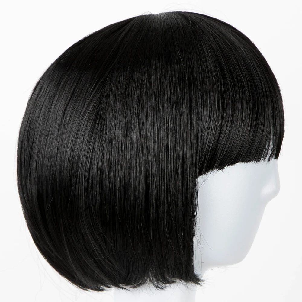 Children Wig Fei-Show Wig Synthetic Heat Resistant Fiber Short Wavy Hair Flat Neat Bangs Hairpieces for 50 Head Circumference
