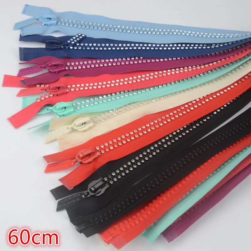 1 Pcs 60cm Rhinestone Zipper High Quality Shiny Open-End Zippers For Sewing Diy Jacket Coat Clothing Accessories