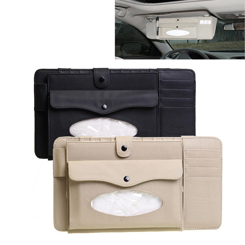 

New 3 in 1 Leather CD Case Car DVD Cover Sun Visor Box With Tissue Travel Organizer For Glasses Business Card Storage Bag