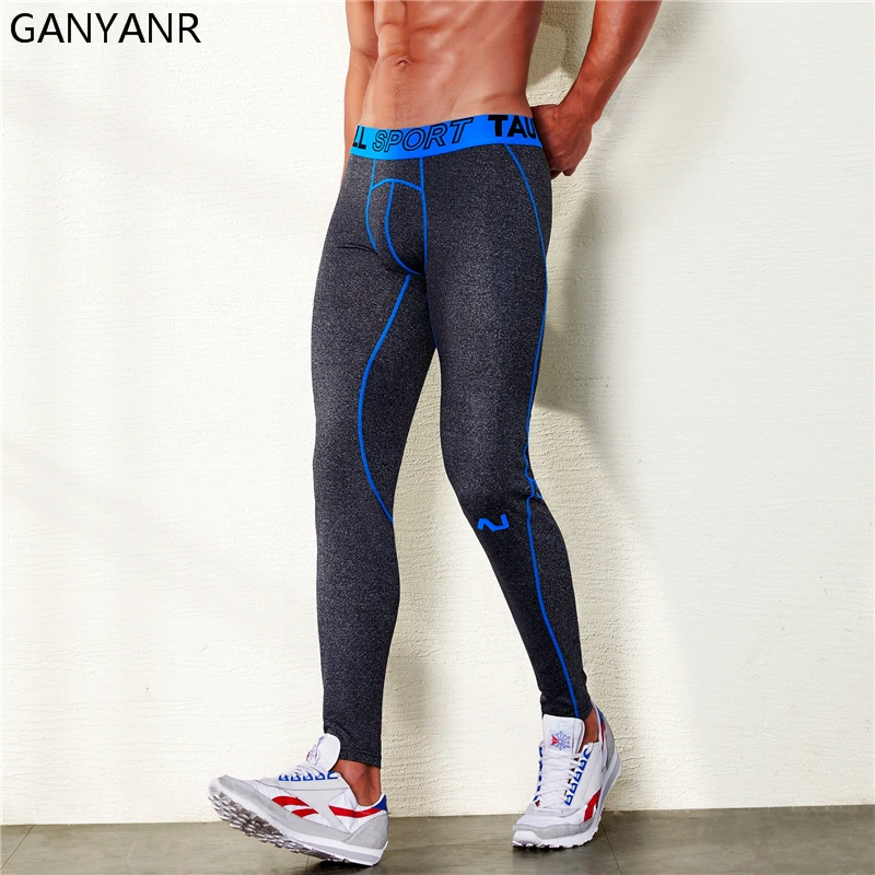 GANYANR Running Tights Men Sports Leggings Yoga Basketball Compression Pants Fitness Gym Athletic Bodybuilding Jogging Sexy Long