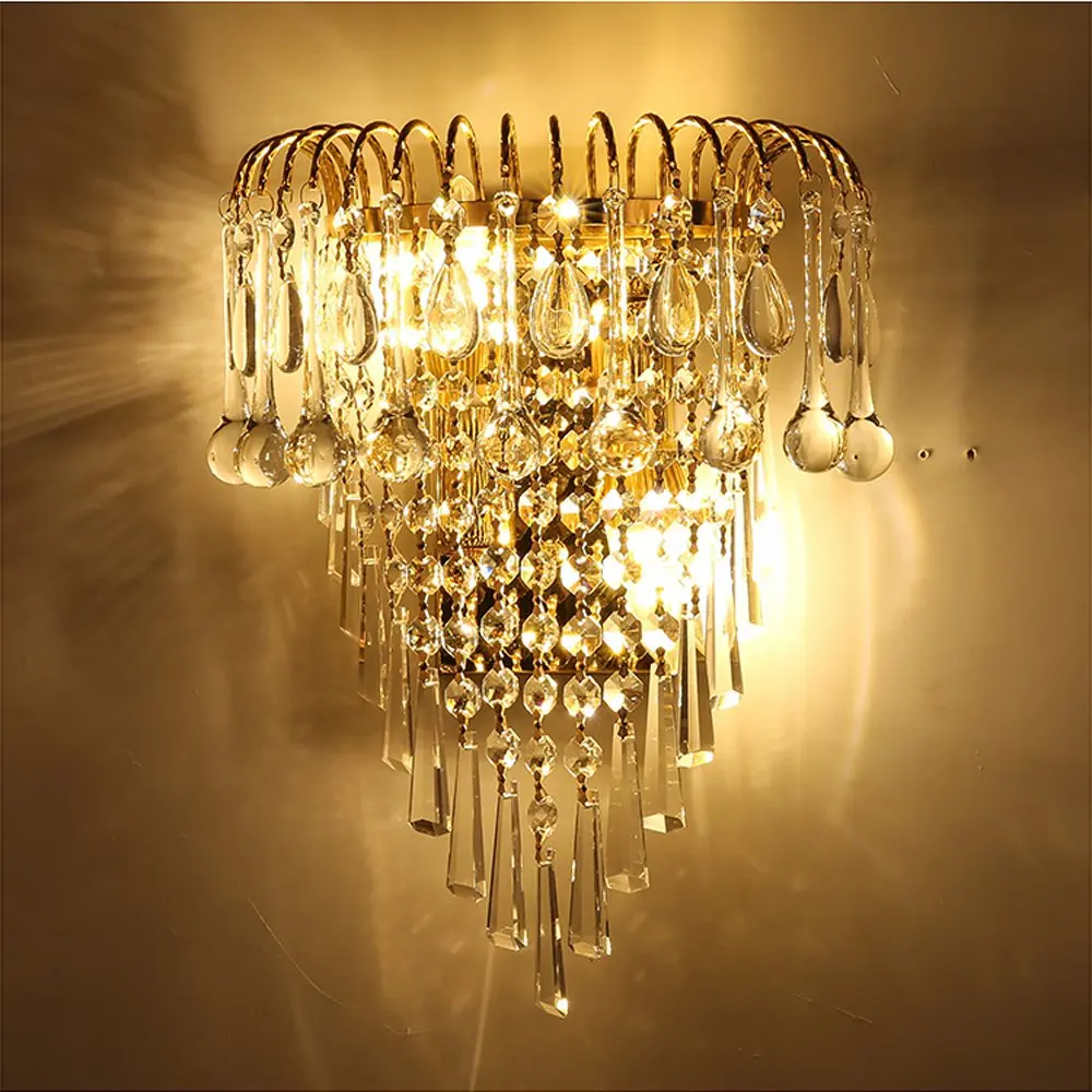 

Bedroom Bedsides Wall Lights Modern Crystal Golden Crown Stair Corridor Mirror Front Wall Sconces Balcony Hallway Wall Lamps