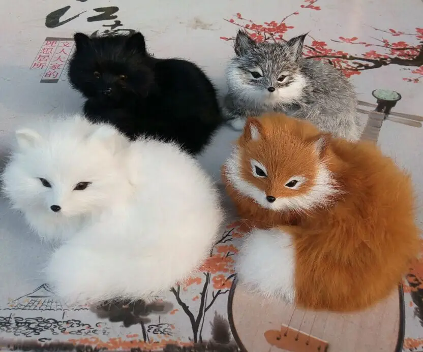 4 pieces a set simulation fox toys resin&fur fox small fox dolls gift about 13x9x12cm 2073