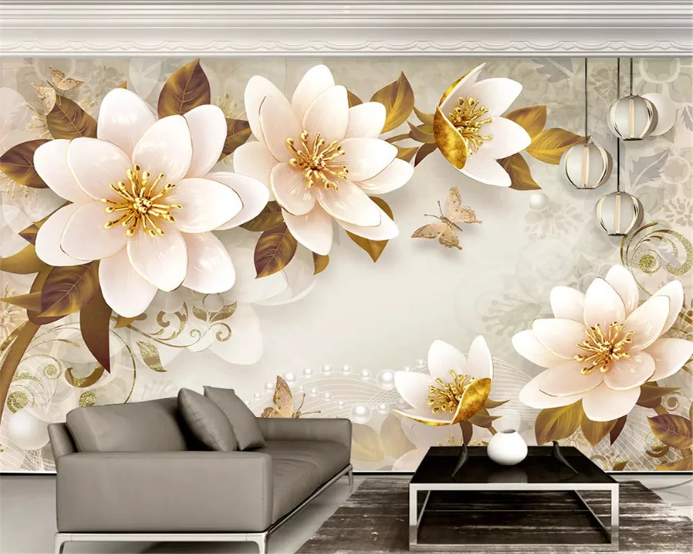 beibehang Custom fashion classic 3d wallpaper beautiful European golden rose luxury jewelry TV background wall papers home decor