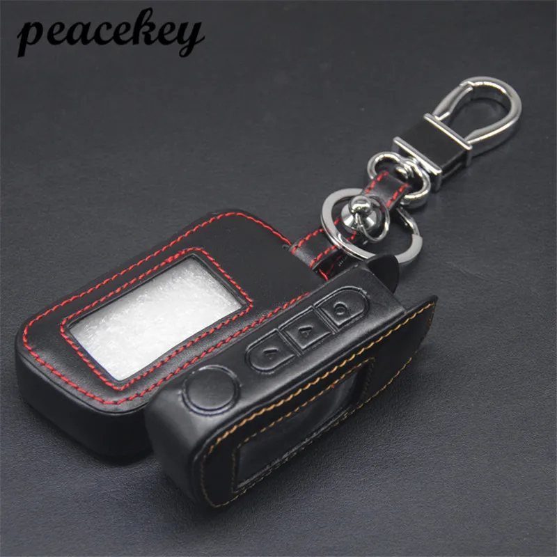 Genuine Leather A93 Car Key Case cover for Starline A39 A63 Two Way Car Alarm Remote Controller A93 LCD Transmitter KeyChain