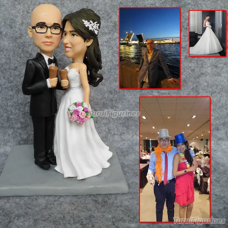 custom wedding cake topper with dog people face figurine head sculpt handmade miniature doll of human face bobblehead mini statu