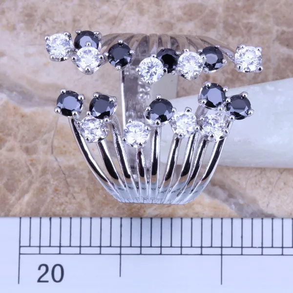 White CZ Black Cubic Zirconia Silver Plated Fine Ring Size 5 / 6 / 7 / 8 / 9 / 10 / 11 / 12 S0227