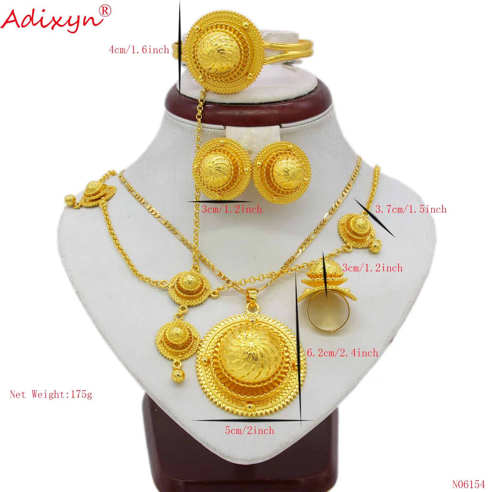 Adixyn Gold Color Ethiopian Jewelry set Pendant/Necklace/Bangle/Earring/Ring/Hairchain African Eritrea Wedding sets N06154