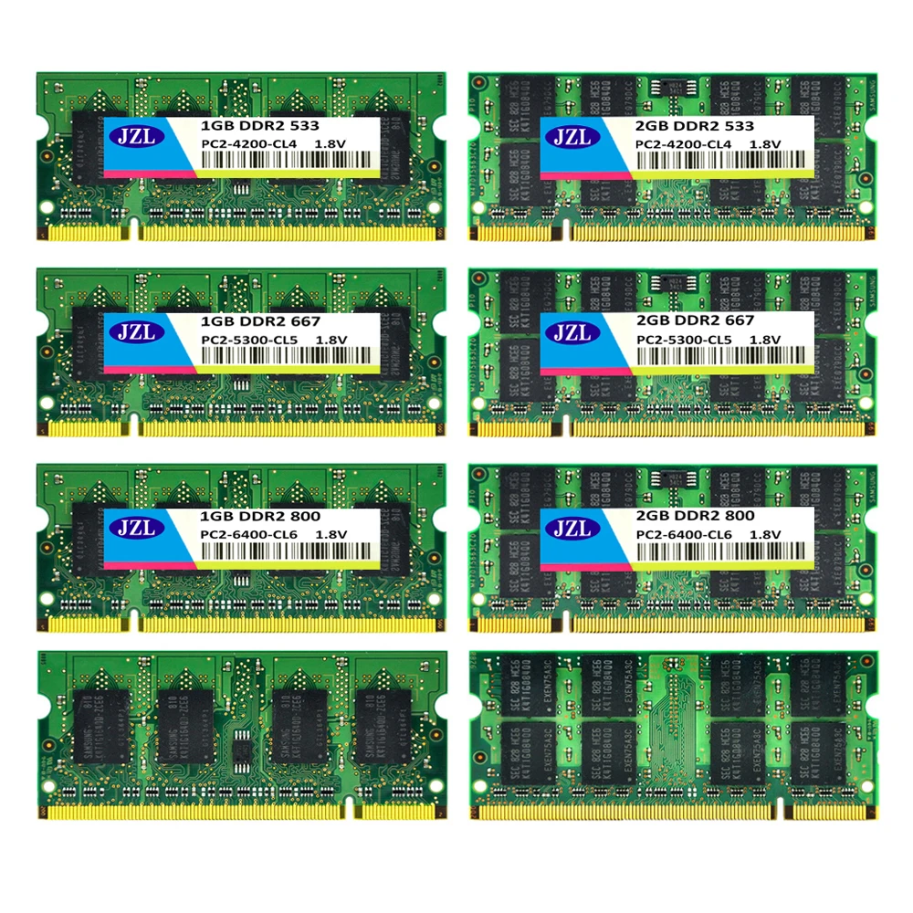 JZL Dual Channel SDRAM DDR2 800 667 533 MHz PC2-6400S 1GB 2GB No ECC 200 pin 1.8V SODIMM Ram Memory Module for Laptop / Notebook