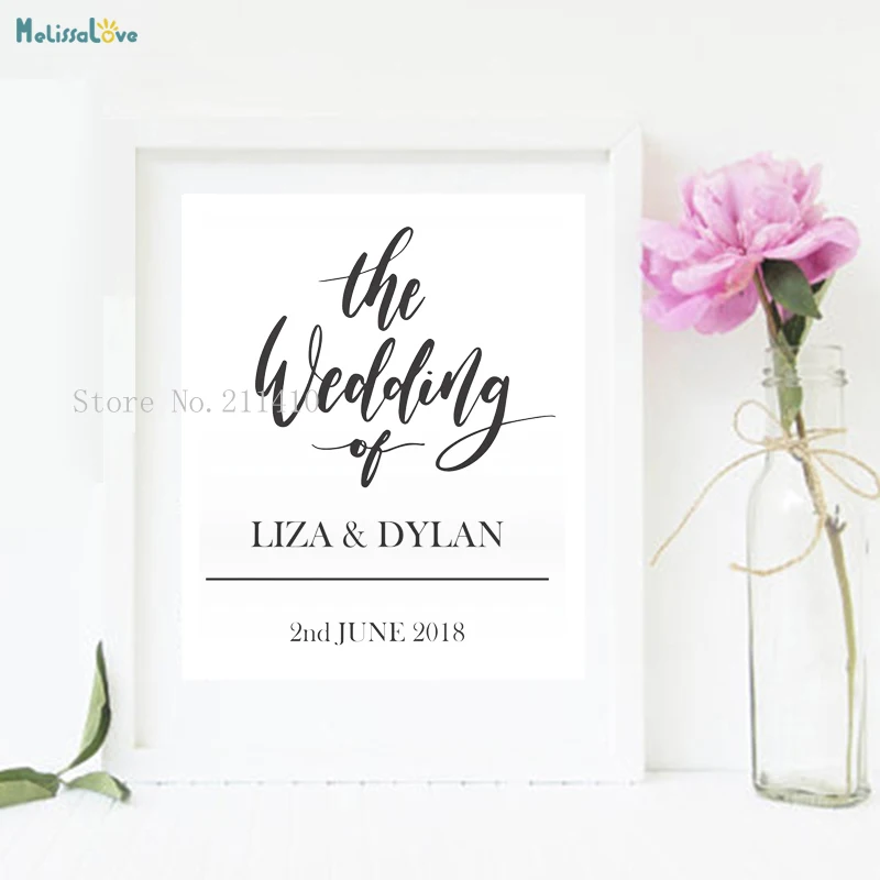 Custom Name and Date Vinyl Wall Sticker the Wedding of Newlyweds Welcome Board Decoration Poster Art Murals No Frame YT739