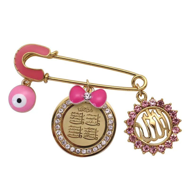 four Qul suras Allah turkey evil eye Stainless Steel pink brooch Baby Pin