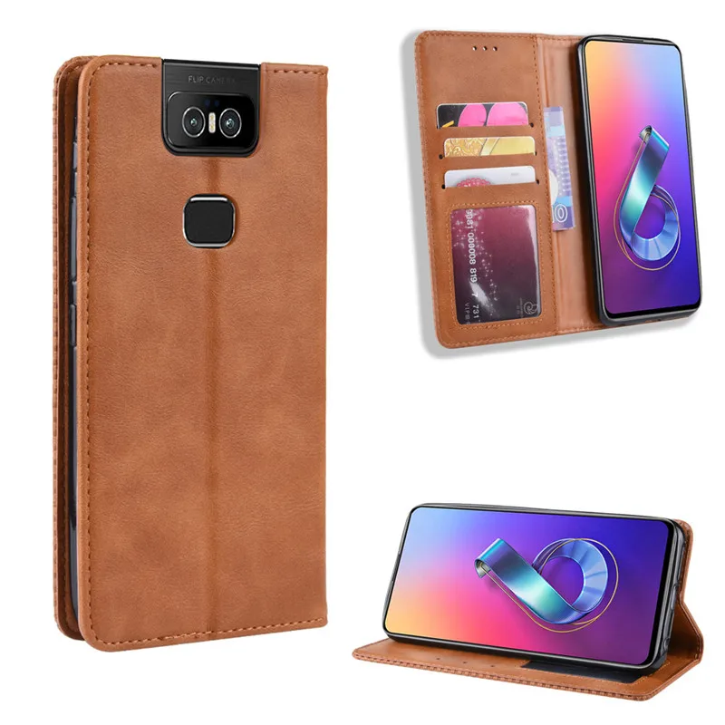Retro Magnetic Leather Flip Cover for Asus Zenfone 6 ZS630KL Case Wallet Card Stand Soft Cover for Asus Zenfone 6 ZS630KL I01WD