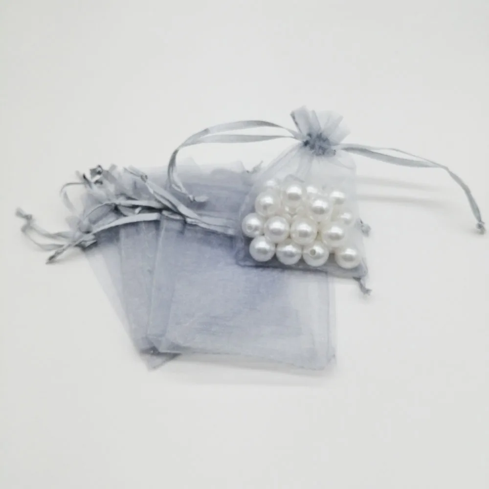 100pcs Organza Bags Gray Small Organza Gift Bags For Jewelry Packaging Display Christmas Wedding Jewelry Storage Drawstring Bag