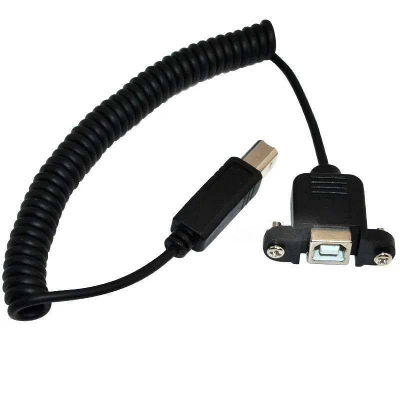 USB Type B Male to Female Cable USB 2.0 B Female Panel Mount to B male extension coiled Spiral cable 1m/100cm