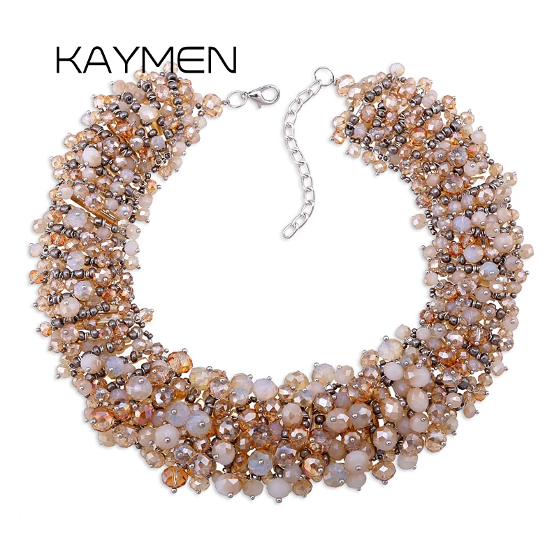 KAYMEN Handmade Statement Necklace for Women Fashion Crystal Beaded Knitting Chunky Collar Chokers Costuem Jewelry Dropshipping