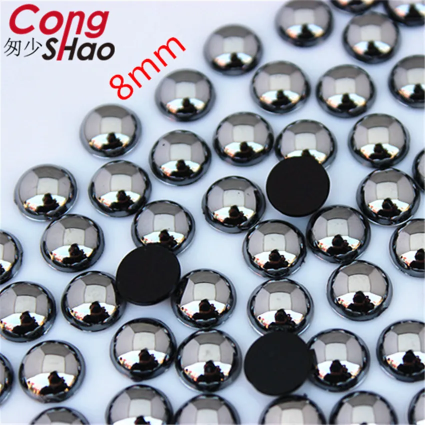 Cong Shao 8/10/12mm Gun black / Porcelain white stones and crystals Acrylic Round rhinestone flatback DIY Wedding Dress ZZ385