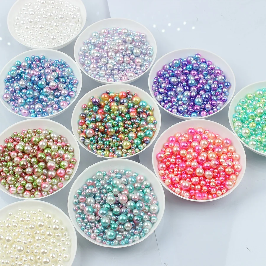 100-500PCS 3/4/5/6mm Rainbow Color Round Imitation ABS Pearl No-Hole Beads For Jewelry DIY Craft Scrapbook Decoration