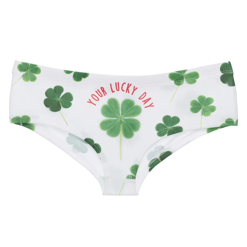 DeanFire Lucky Day Clover Cartoon Print Women Panties Underwear Super Soft Kawaii Lovely Female Push Up Briefs Lingerie Thong