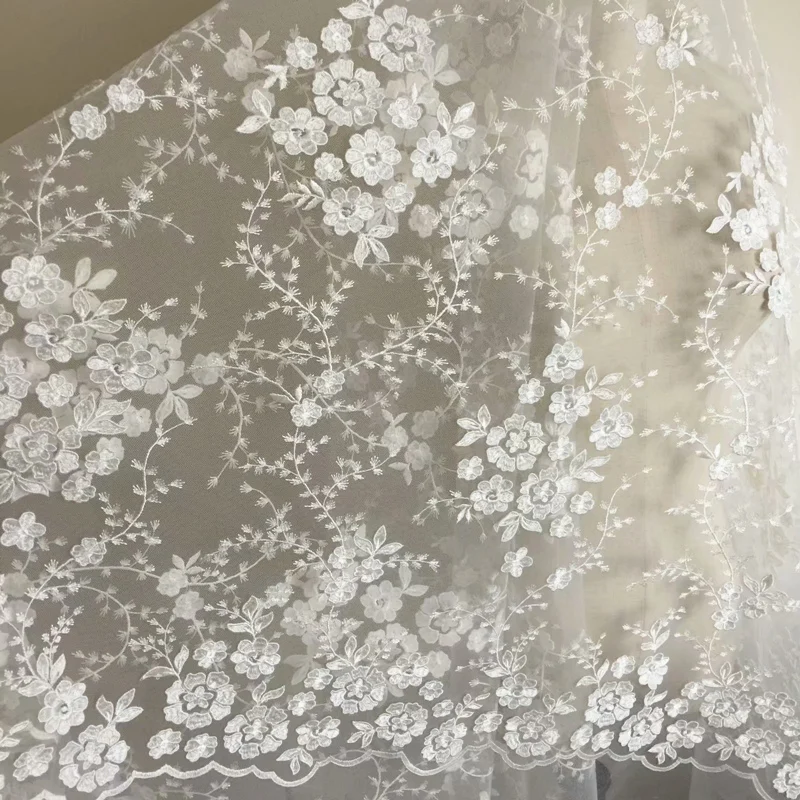 Mehrfarbiger Spitzenstoff mit 3D-Blumen für Hochzeitskleider, 4 Farben, Handverziert, DIY-Material – Detail 12