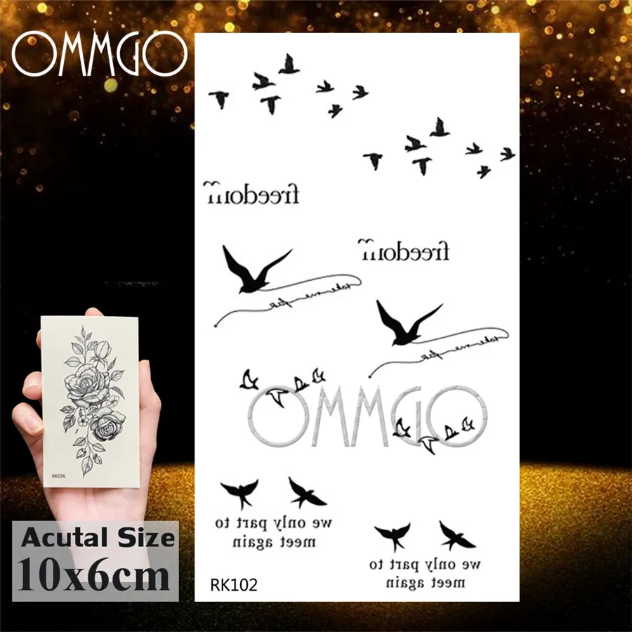 OMMGO Geometric Cat Temporary Tattoos For Women Sticker Fake Tattoo Custom Tatoos Black Lotus Body Art Arm Triangle Flower