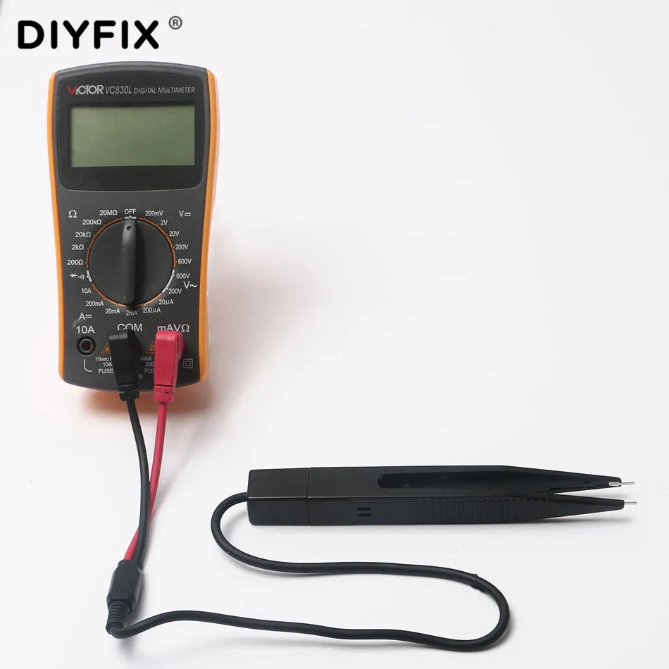 DIYFIX SMD Inductor Test Lead Clip Probe Tweezers Multimeter LCR Chip Components Tester Meter Wire Pen Capacitor Resistor