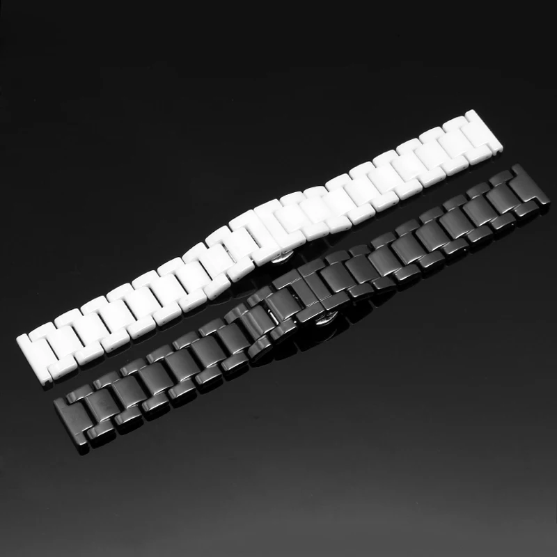 14mm 16mm 18mm 20mm 22mm High Quality Silver Depolyment Watch Buckle and White Ceramics Watch Bands Men Women Strap Bracelets