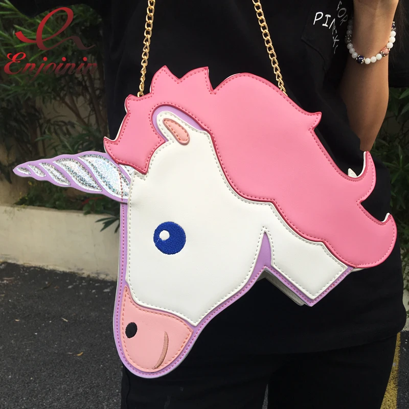 Fun Fashion Personality Trends Cute Unicorn Style Mini Chain Purse Shoulder Bag Ladies Handbag Crossbody Messenger Bags Flap