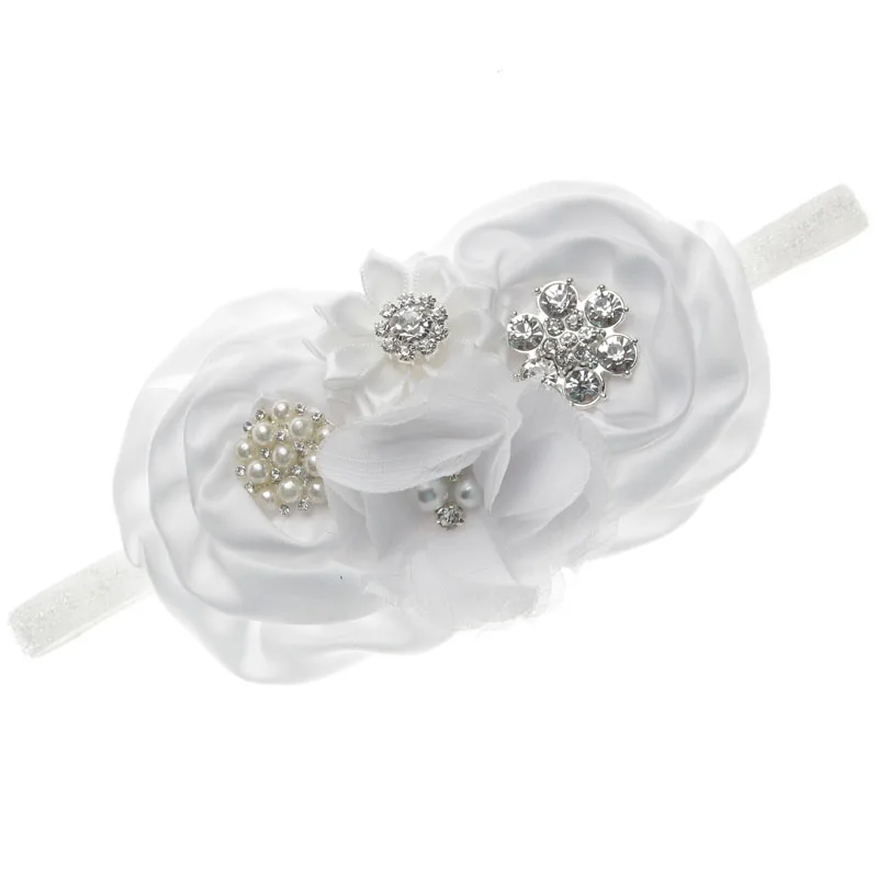 Vintage Princess Baby Girls Satin Rose Flower Shining Button Headband Gift Party Kids Floral Headwear Children Hair Bow Hairpin