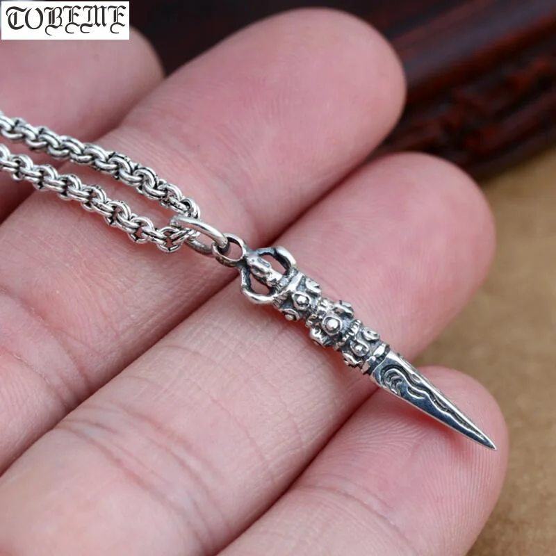 100% 925 Silver Tibetan Dorje Amulet Small Buddhist Vajra Dorje Charm Good Luck Pendant