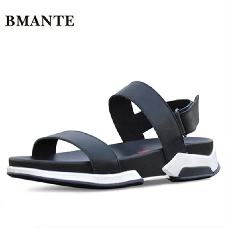 Bmante Genuine Leather Men Beach Sandal Basic Luxury Slip Summer Shoes Concise Roma Popular Flat Slippers Male Dress Sandals