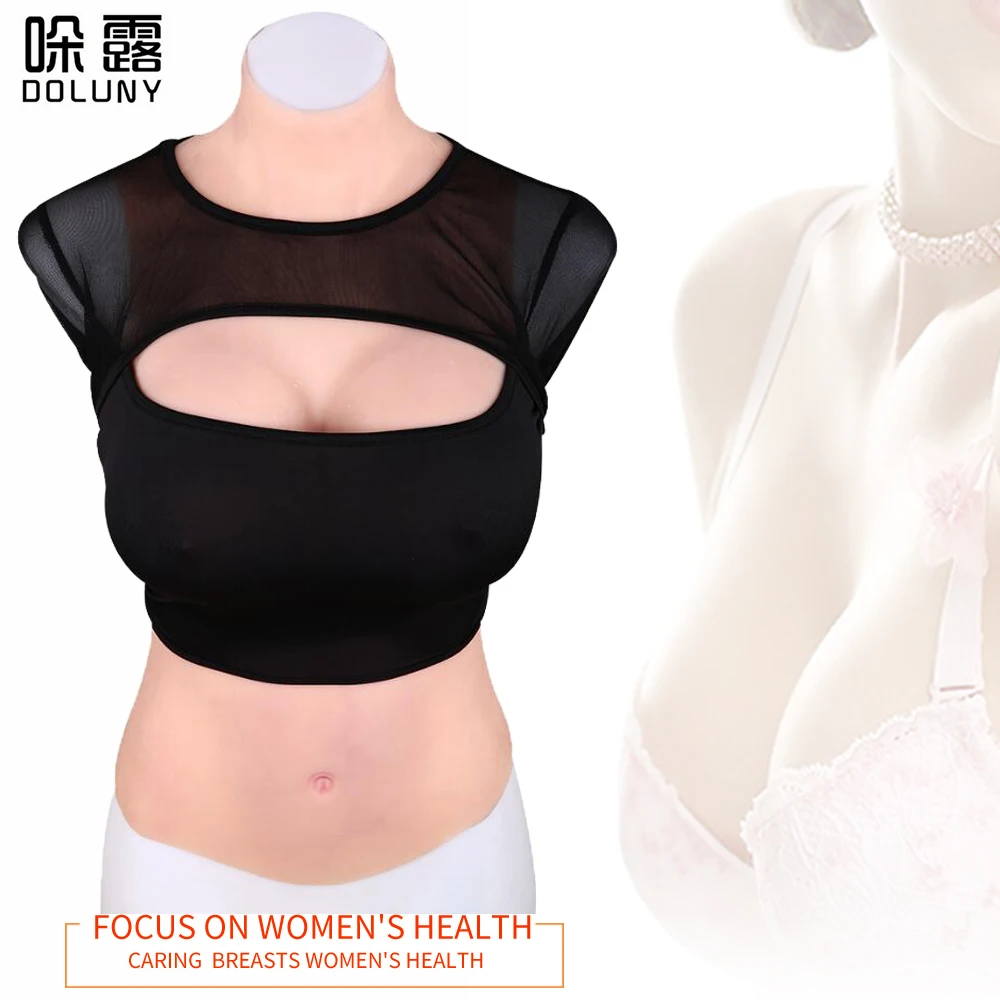 

Long high-necked half-length Silicone Breast G Cup Fake Chest Fake Huge Boobs Breast Forms for Crossdressing Shemale D29