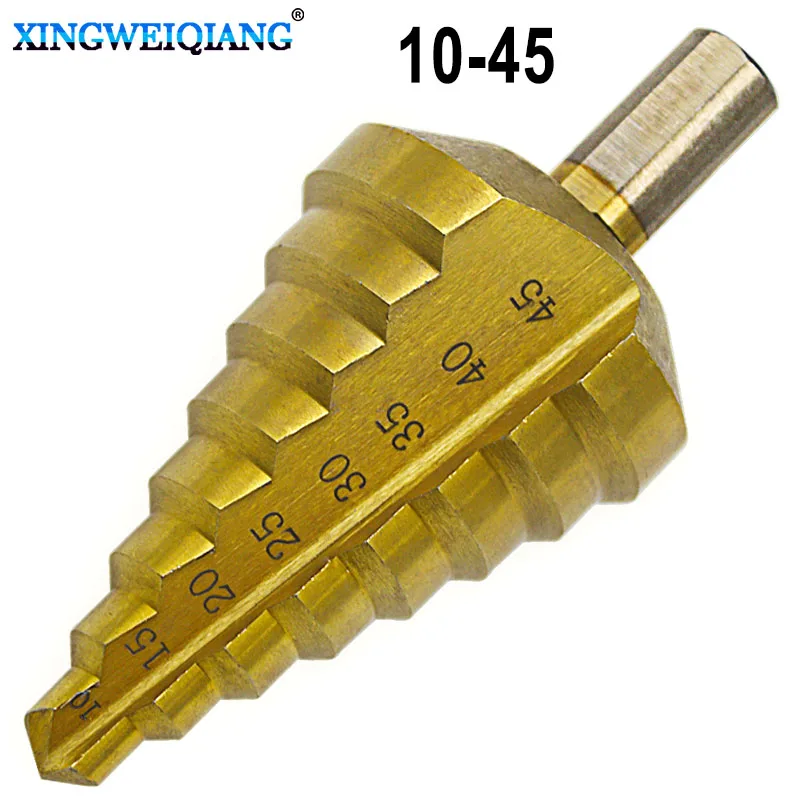 10-45mm Large Size Tri-Flat Shank HSS Titanium Coated Cone Step Drill Bit Hole Cutter Taper Point Drill Bit