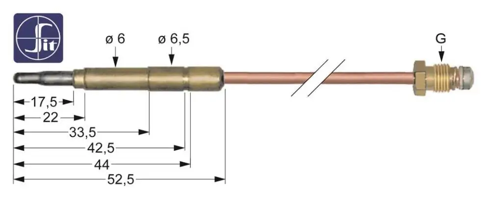 SIT Thermoelement Lange 1200mm Steckhulse  6,0(6,5)mm