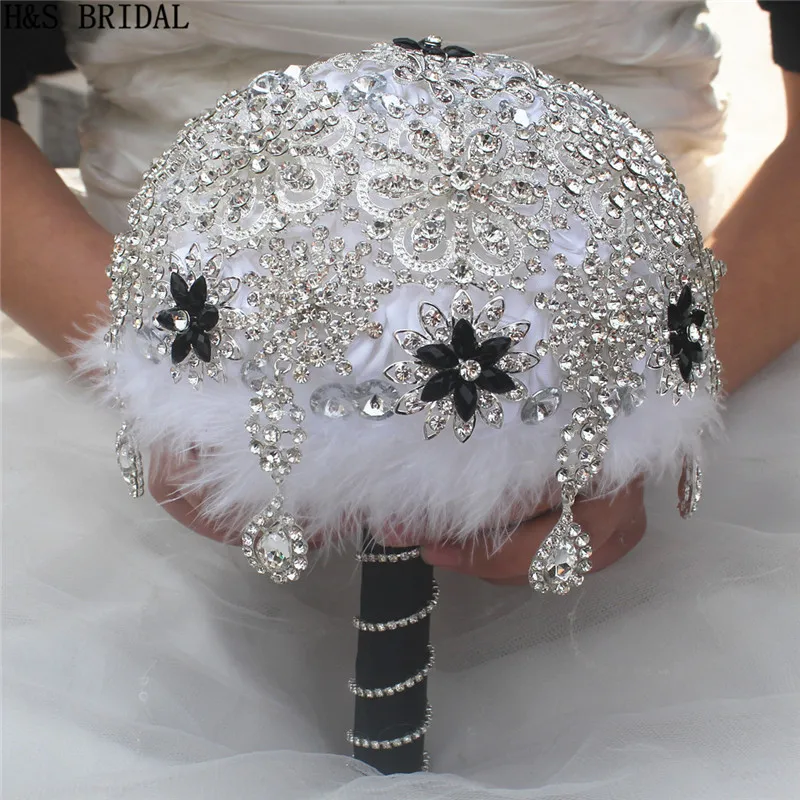 H&S BRIDAL Luxury crystals feather Wedding Bouquet bouquet de mariage wedding flowers bridal bouquets wedding accessorize