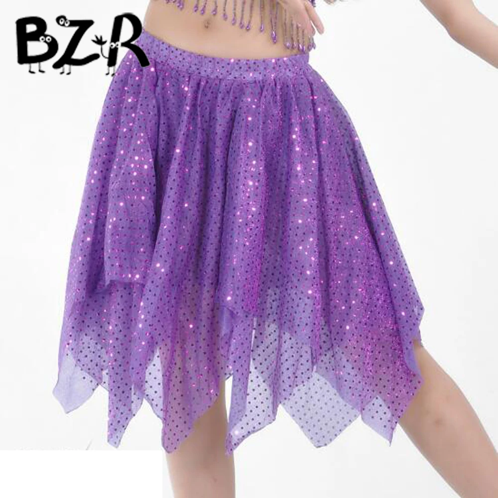 Women Belly Dance Short Skirts Sequined Bling Belly Dance Paillette Skirt Kids Stage Perform Costumes Latin Dance Wear