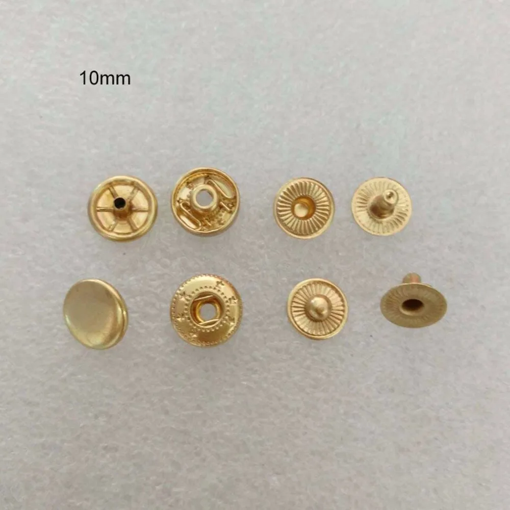 Wholesale 100sets/lot 10mm 12.5mm 15mm four part brass metal button spring snap button snap fasteners light gold 2017101802