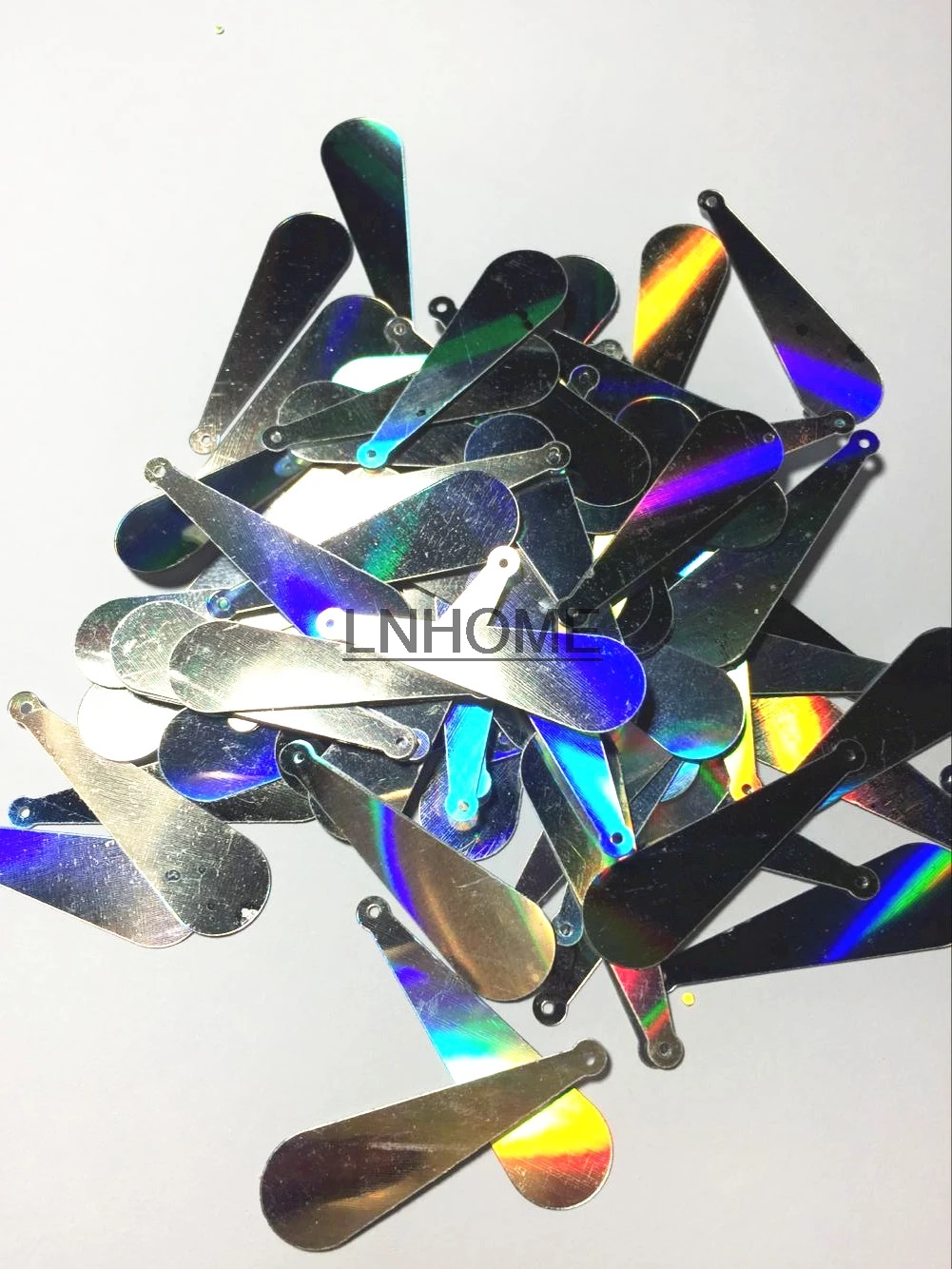 400pcs/lot 10*35mm Long Baseball Bat Sequins PVC Flat With Side Hole Oval Belly Costume Accessory Shining Laser Silver Hologram