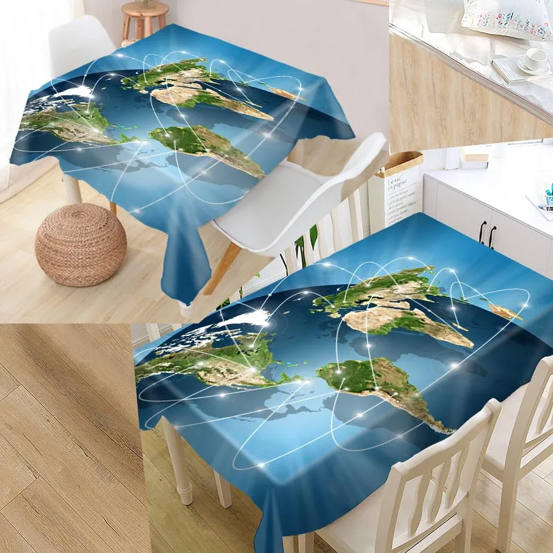 Custom World Map Table Cloth Oxford Print Rectangular Waterproof Oilproof Table Cover Square Wedding Tablecloth