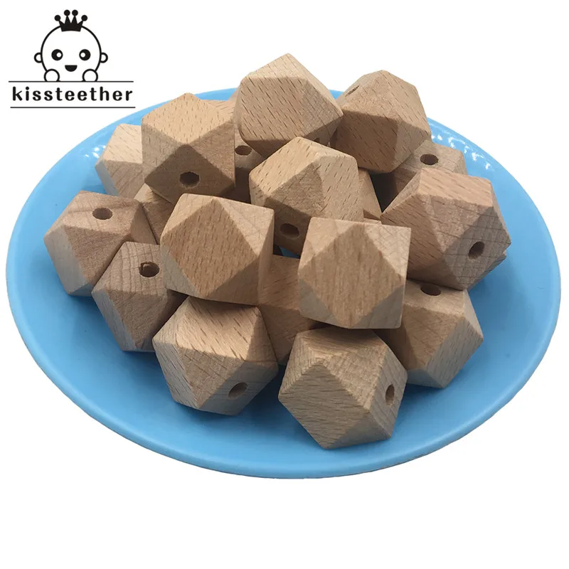 Kissteether Faceted ลูกปัดไม้บีช,100pcs 10-20 มม.ธรรมชาติที่ยังไม่เสร็จรูปทรงเรขาคณิตรูปหลายเหลี่ยมลูกปัดไม้,สําหรับ DIY Teether