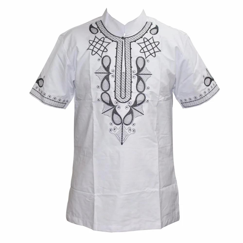 Brand Mr Hunkle African Men\'s T-shirt Short Sleeve Stand Neck Smart Casual Shirts Emboridery Dashiki Top Tees