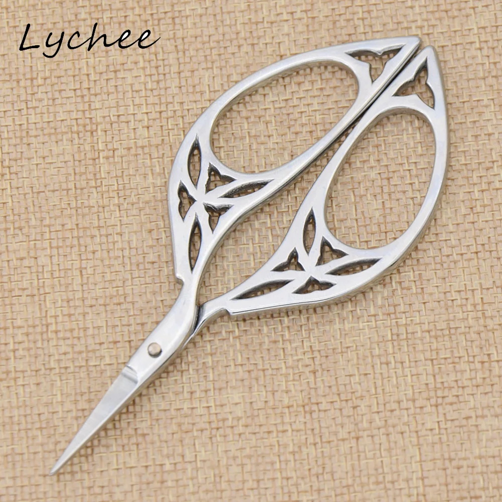 Lychee Vintage Stainless Steel Titanium Plated Colorful Hollow Leaves Shape Scissors DIY Handmade Craft Sewing Tool