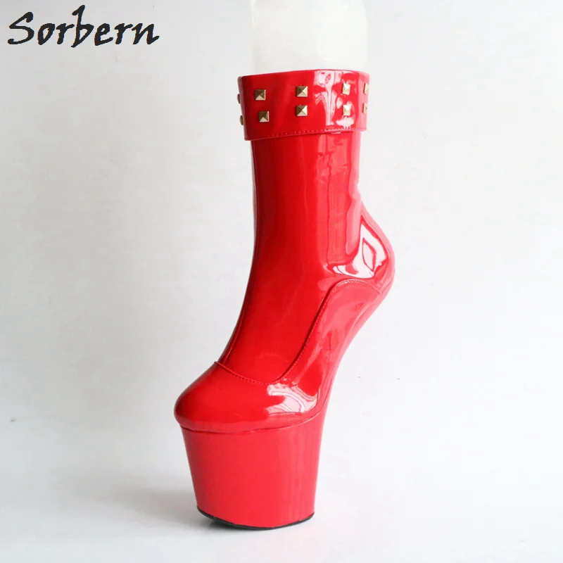 

Sorbern Light Hoof Heels Ankle Boots Turned Over Rivets Heelless Ladies Boots Multi Colors Woman Boots Shoes Short Fall Boots