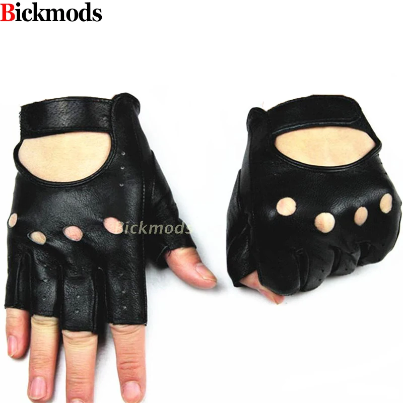 Half Finger Gloves Women's Leather Thin Fashion Hollow Style Color Sheepskin Short Outdoor Motorcycle Riding Locomotive Driving