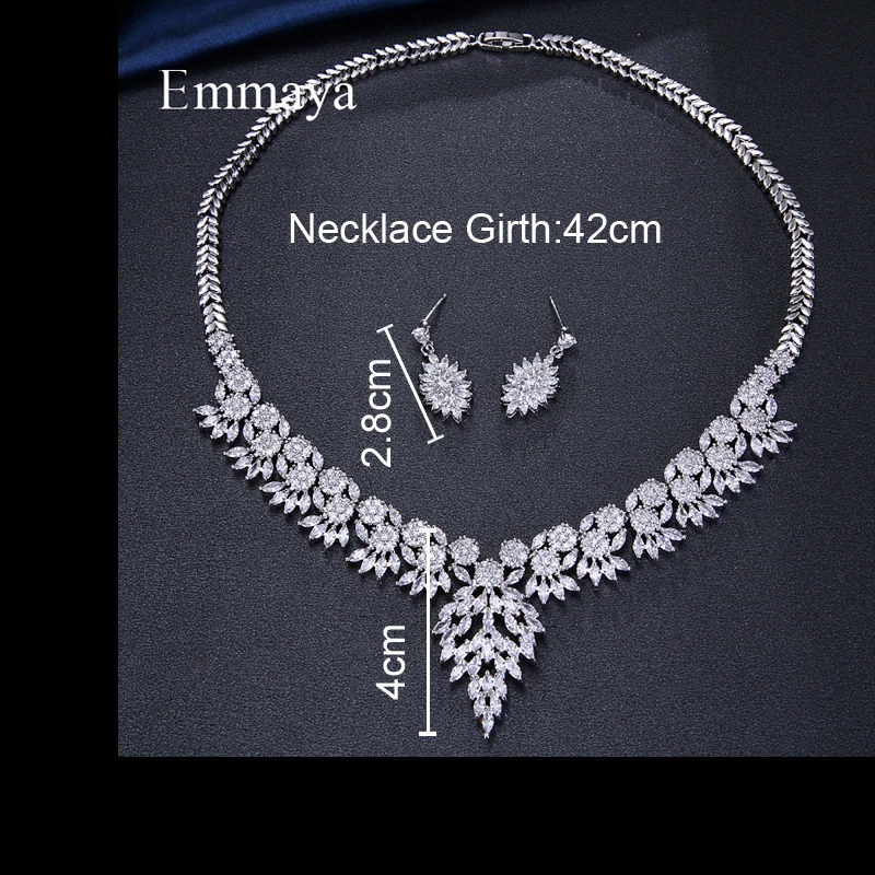 Emmaya Brand Sparkling Cubic Zirconia Crystal Zircon Flower Necklace and Earring Wedding Bridal Jewelry Sets Gift