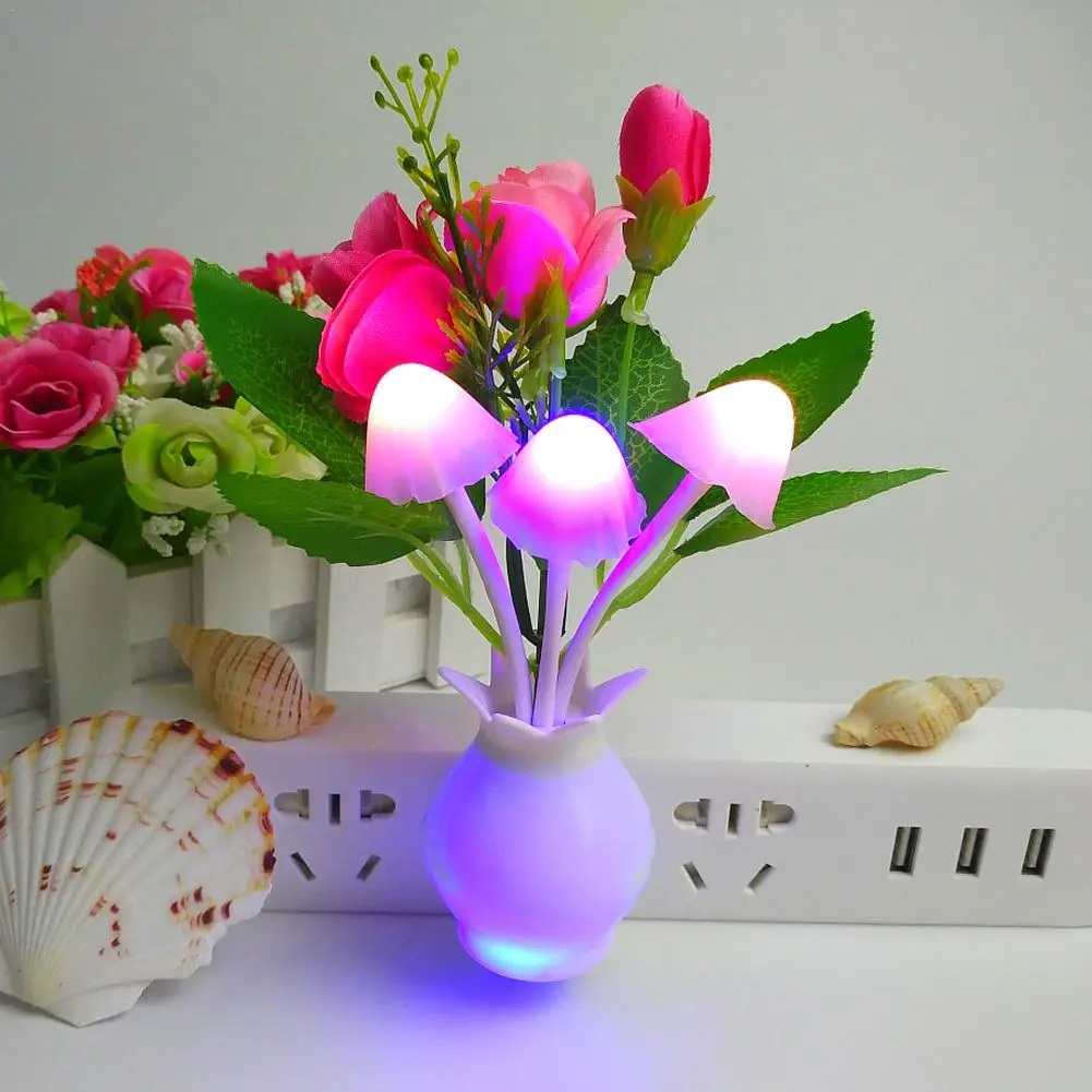 110-220V Rose Mushroom Shaped LED Night Light Induction Light Control Lamp Home Decoration Vase Socket Lamp Lighting Tool