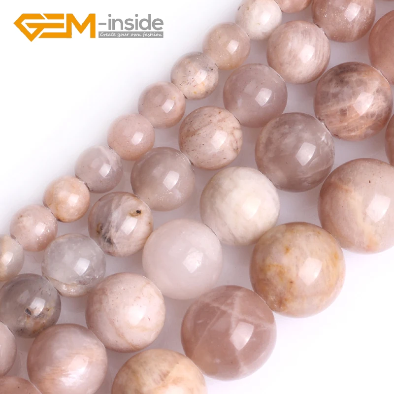 GEM-inside 6mm 8mm 10mm 12mm Big Hole 1.5mm-2mm Natural Sunstone Round Beads For Jewelry Making 15\