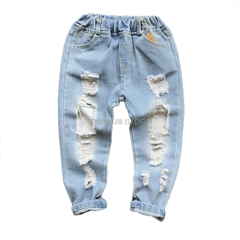 1-8yrs School Boys Clothes Children Broken Hole Jeans Pants New 2021 Baby Girls Jeans Pants Brand Trousers Fashion Jeans