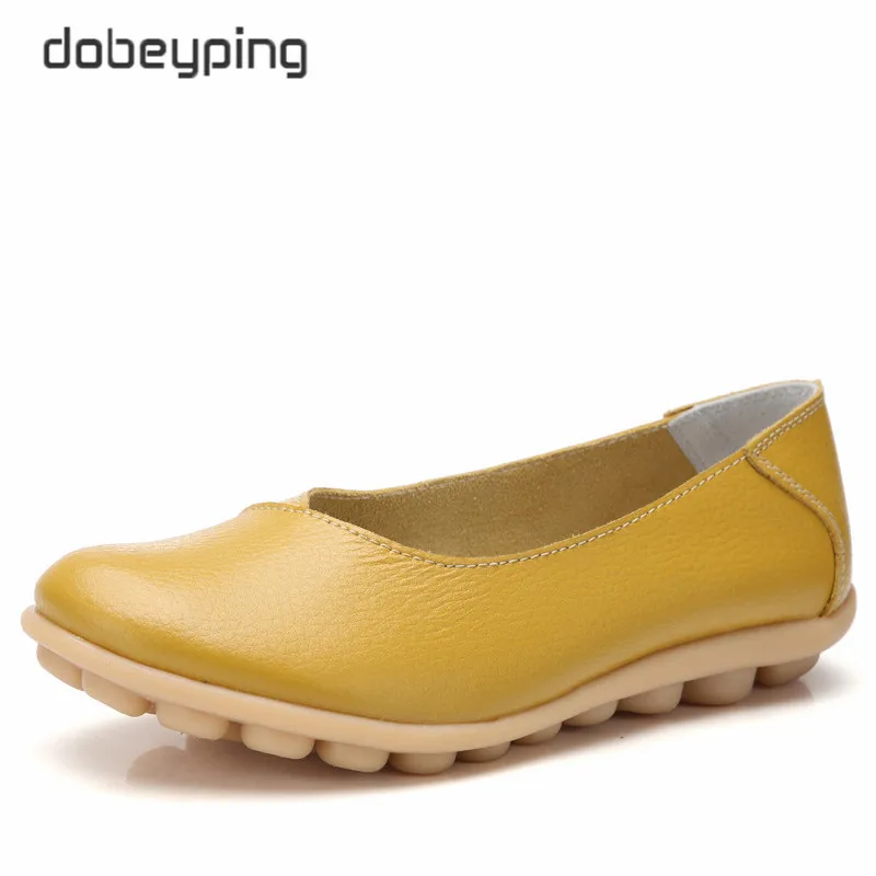 dobeyping New Spring Autumn Shoes Woman Genuine Leather Women Flats Shallow Women\'s Loafers Sewing Female Shoe Big Size 35-44