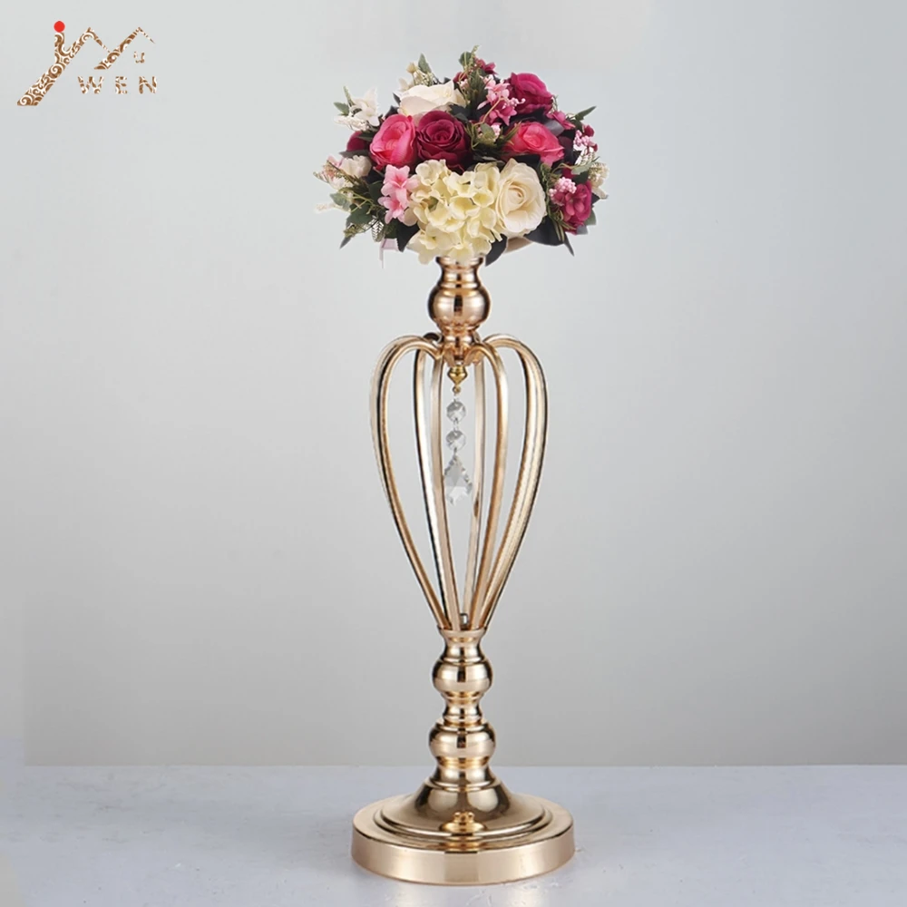 Classic Metal Golden Candle Holders Wedding Table Candelabra Home Party Centerpiece Flower Rack Crown pattern Vase 10 PCS/ Lot